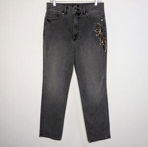 Express Grey/Black Brown Bead Embellished Slim Super High Rise Denim Jean 10